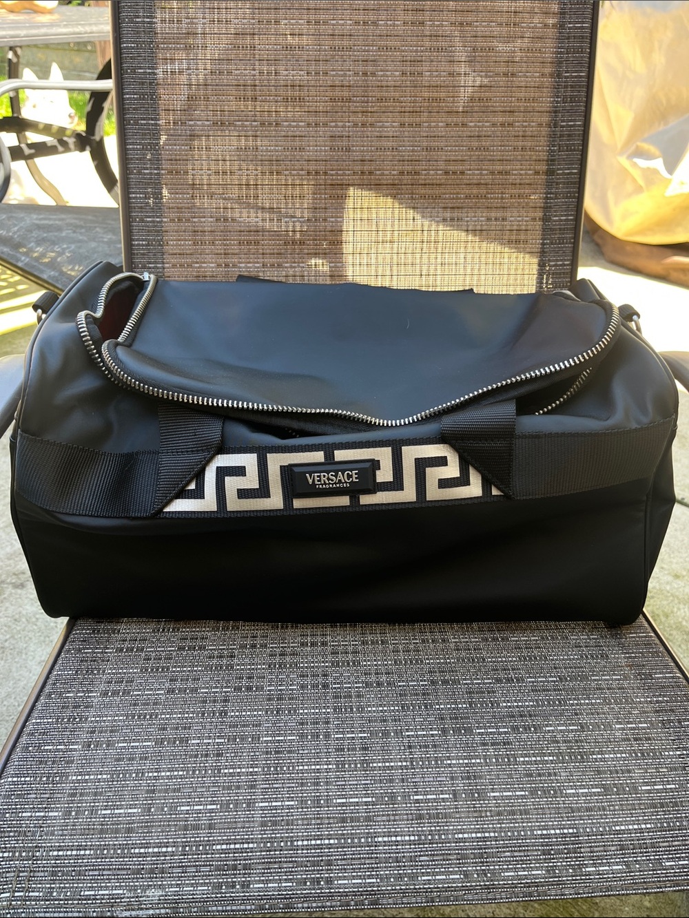 Versace Black and White Greek Key Men's Duffel Bag